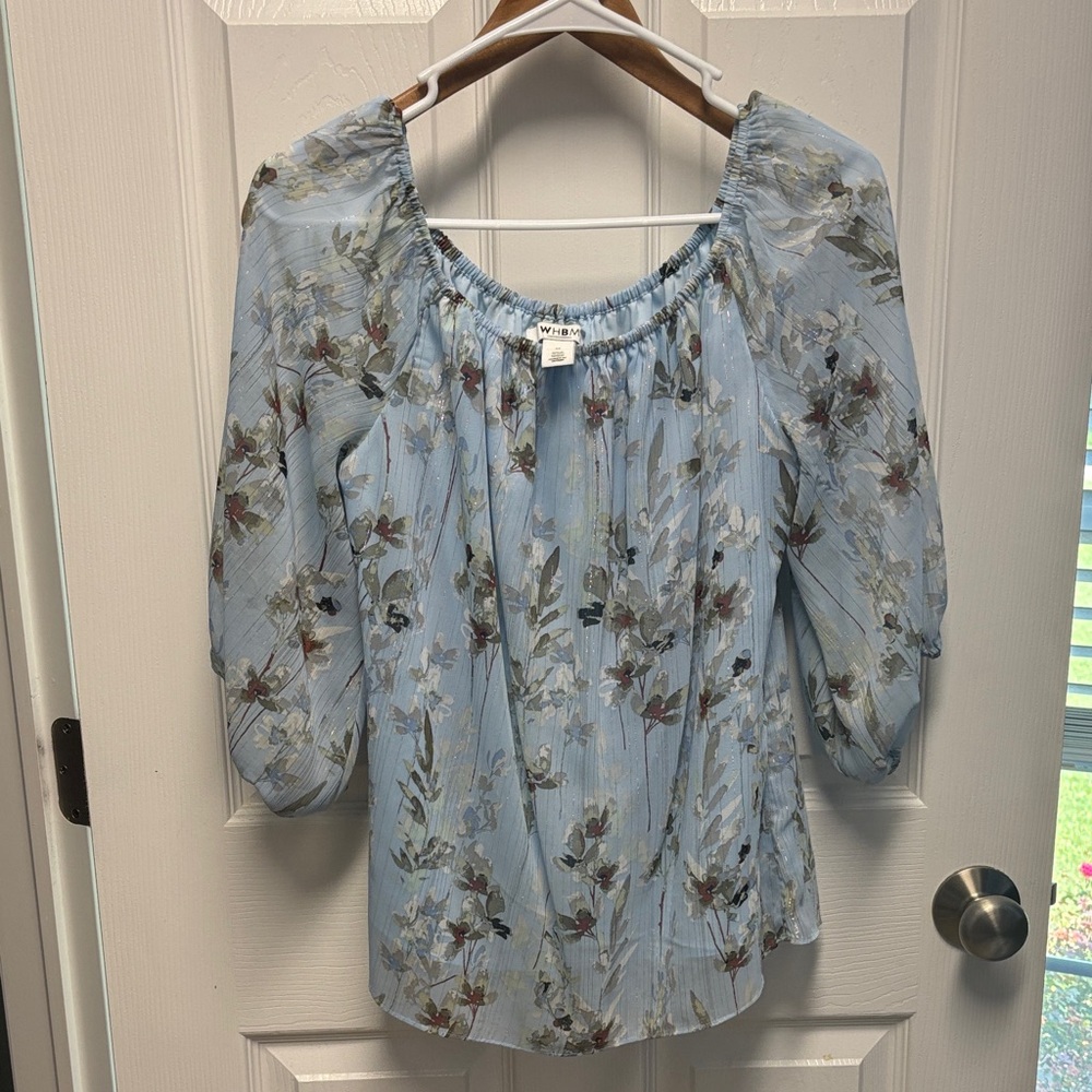 White House Black Market Light Blue Floral Blouse